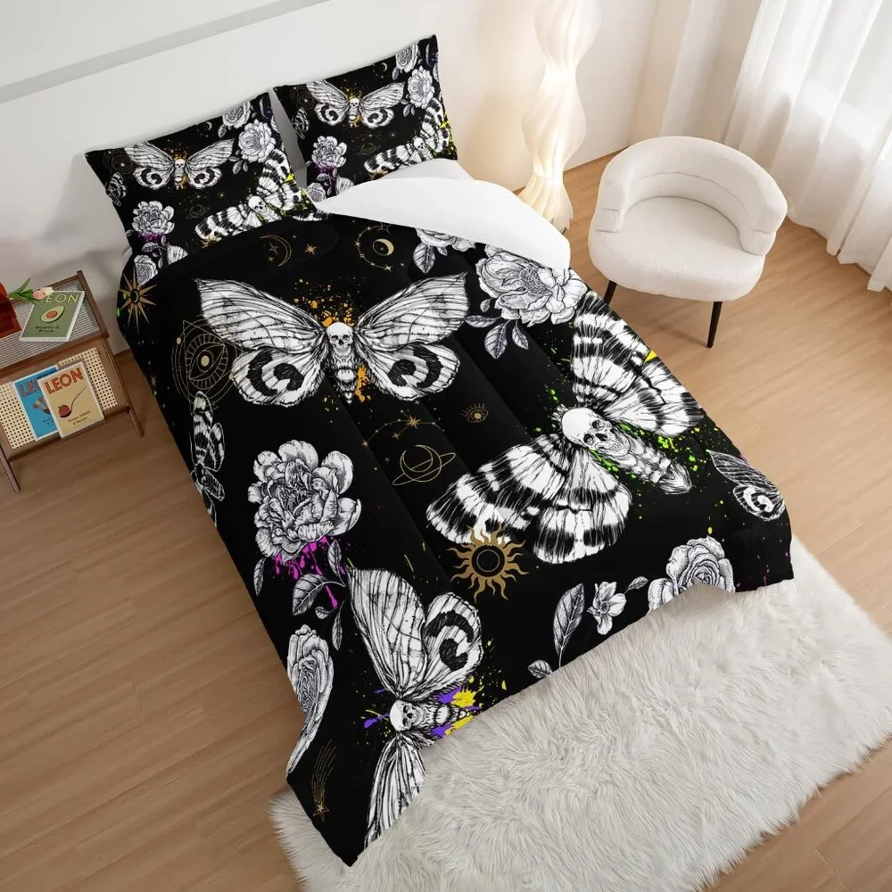 Death Moth Skull Heads Twin Comforter Set